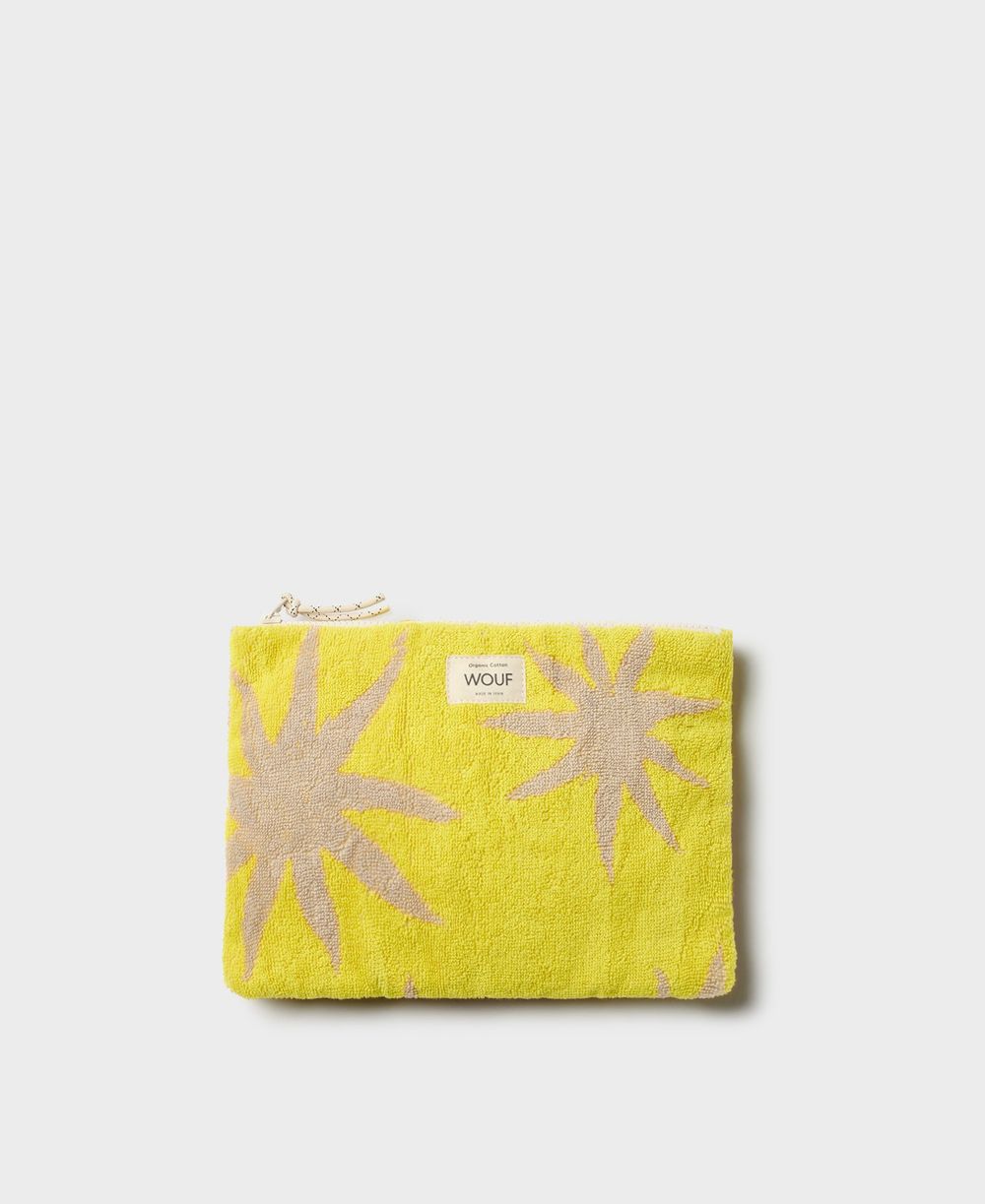 Pochette en coton éponge bio jaune à motifs 