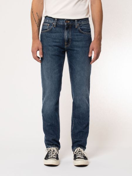 Jean droit bleu foncé en coton bio et recyclé - gritty jackson blue slate