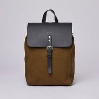 Sac à dos vert olive en coton bio et cuir - alva - olive
