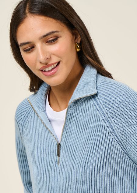 Pull col camionneur en coton bio | bleu clair "troyer vanisé knit sweater - dark blue glow" - Armedangels