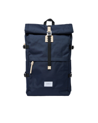 Sac à dos rolltop en matière recyclée | marine "bernt navy with natural leather"