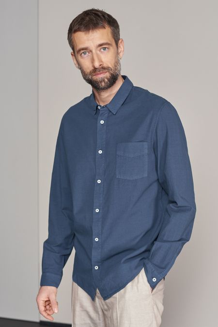 Chemise droite en coton bio, tencel et lin | marine "simon shirt - tencel linen cold navy"