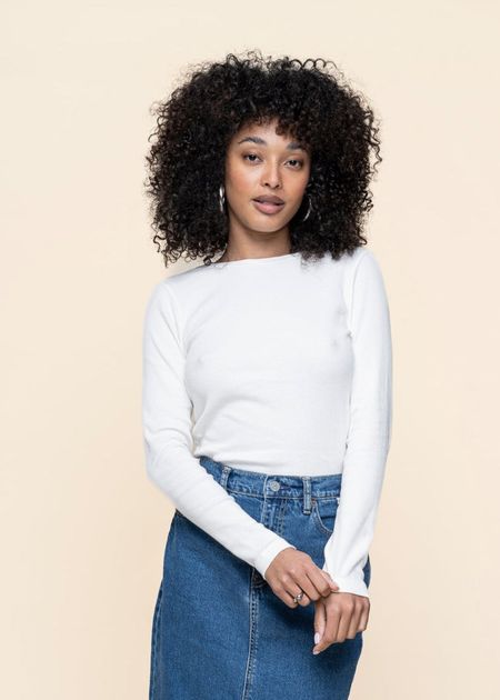 T-shirt manches longues en coton bio | blanc "rib scoop neck long sleeved star white"