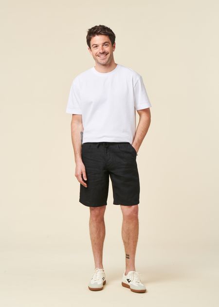 Short en lin bio | black "fig loose linen shorts black jet"