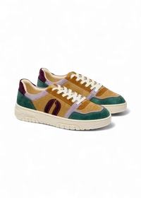 Baskets basse en cuir certifié lwg | multicolore "baskets basses nora - vert-lilas-beige"