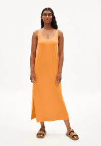 Robe longue orange en ecovero - maeliaa solid mangorange