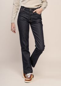 Jean droit taille basse en coton bio | brut "shady sadie dry indigo"