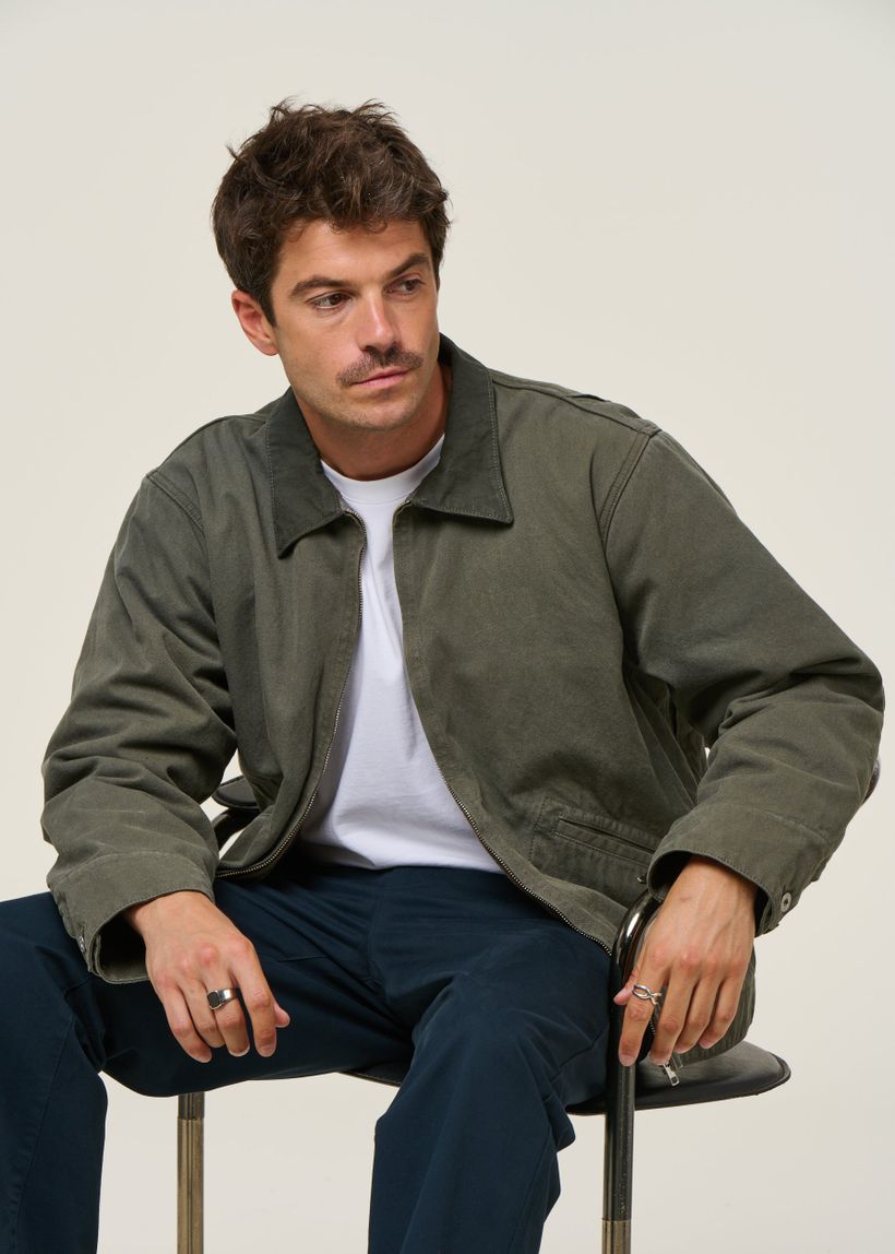 Veste en coton bio et laine | vert "blake zip jacket duck canvas" - Nudie Jeans