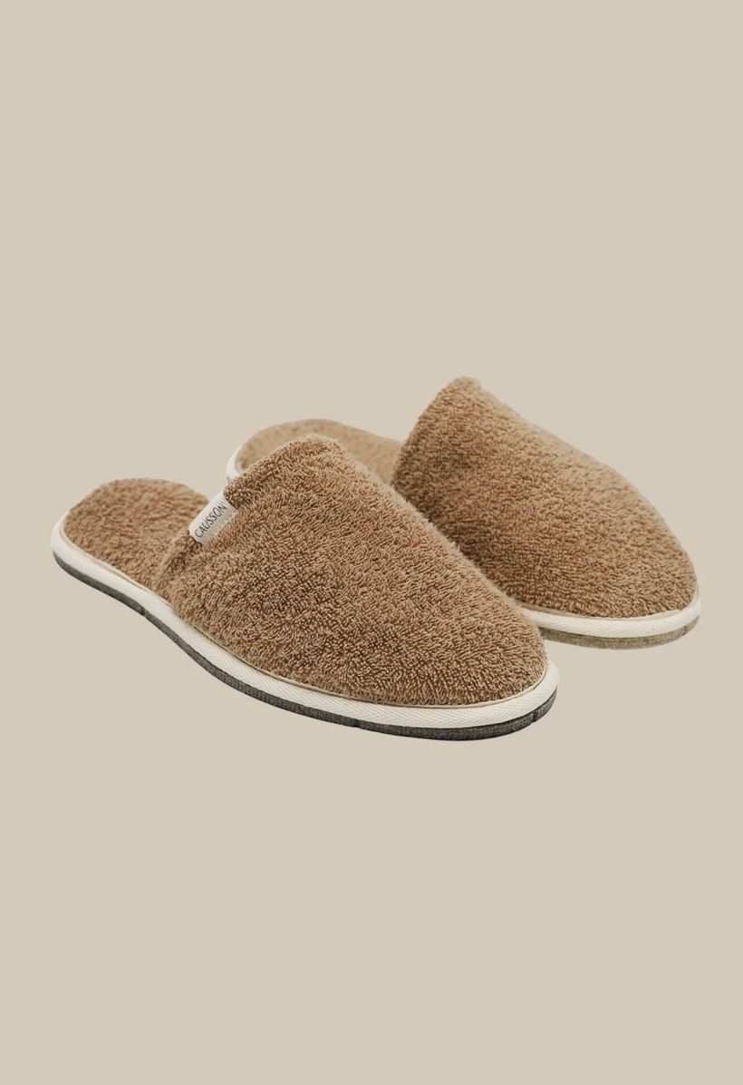Chaussons en éponge et laine recyclée | marron "simone éponge moka" - Caussun