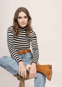 Sous-pull côtelé en coton bio | rayé noir et blanc "alaania striped black-oatmilk"