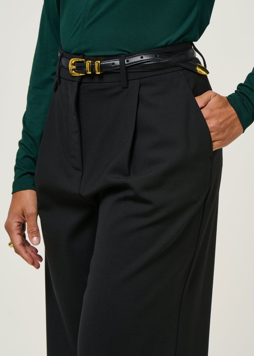 Pantalon large à pinces en laine froide certifiée | noir "black pat pants" - Thinking Mu