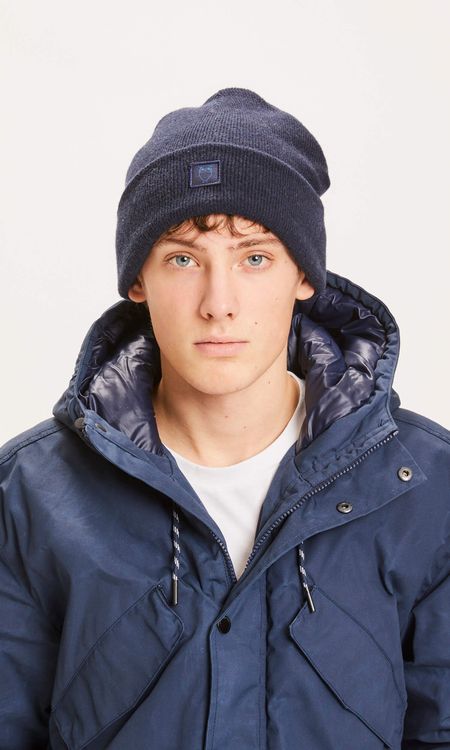 Bonnet marine en laine bio - leaf navy