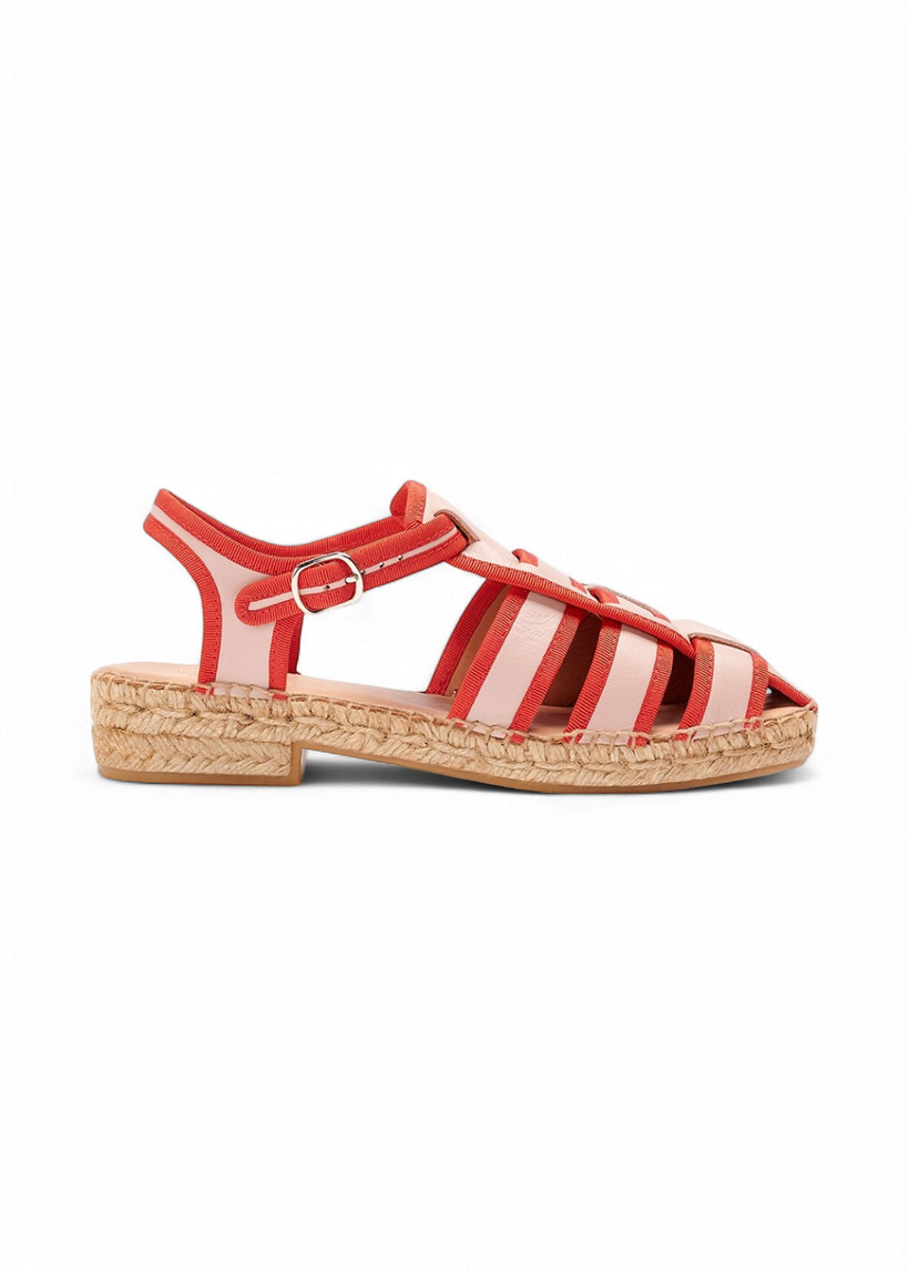 Sandales en cuir certifié et jute | bicolore "sativa rous - red" - Naguisa