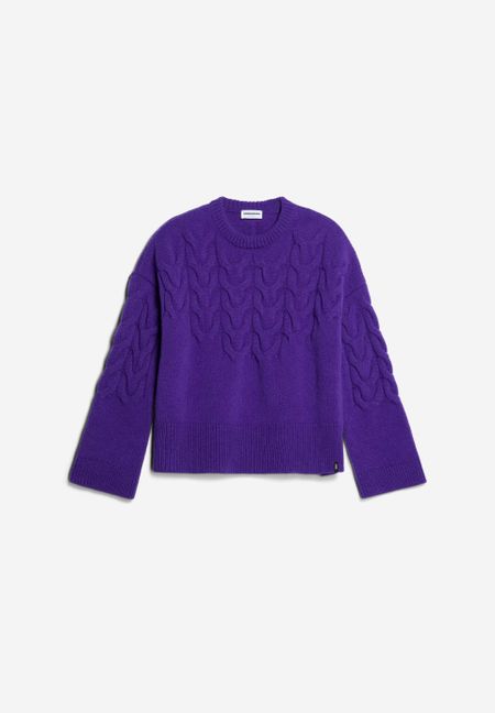 Pull maille en laine bio et recyclée | violet "brunaa cable - indigo lilac"