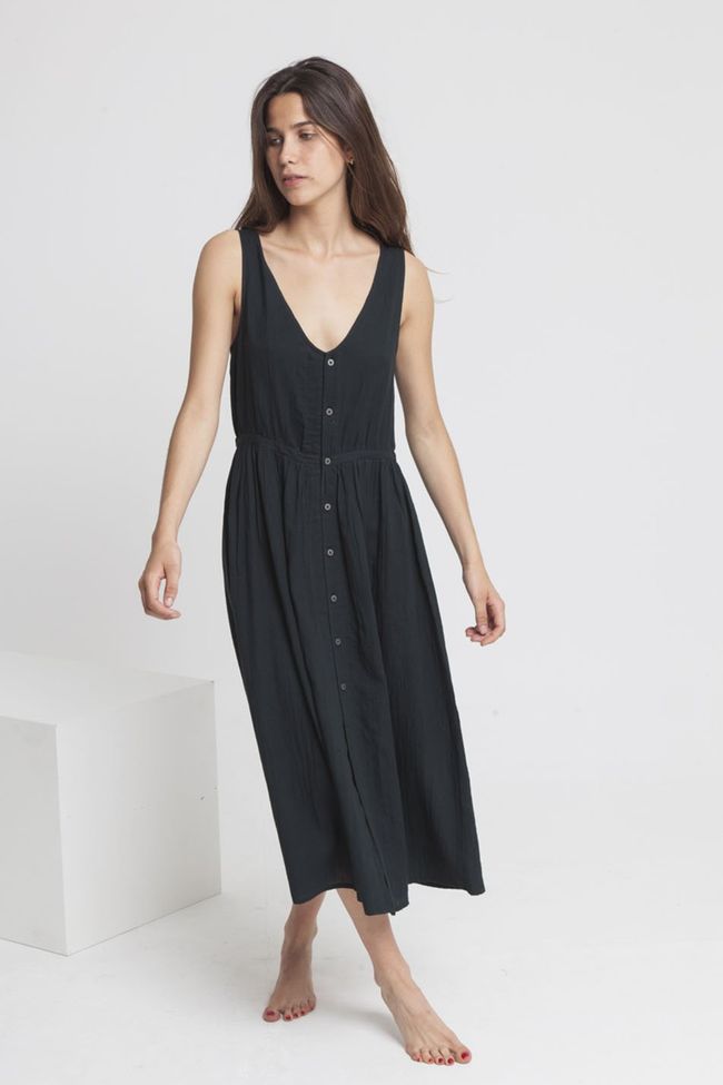  Robe  longue unie noire  en coton  bio angelina Thinking Mu