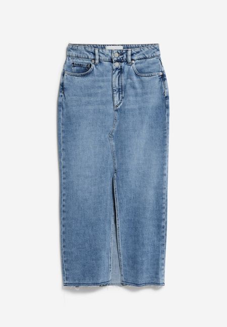 Jupe longue jean en coton bio | bleu "kitaari demi - indigo pebbles"
