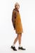 Robe salopette velours en coton bio | camel "dungaree dress toffee cord" - Rotholz