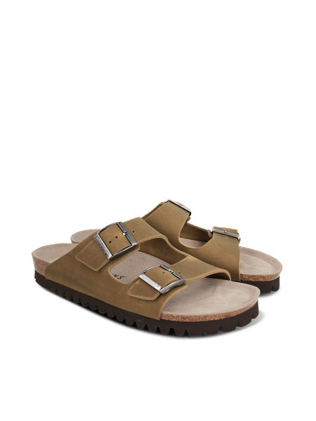 Sandales marron en cuir certifié | kaki "hawaii oiled leather kaki" - Genuins