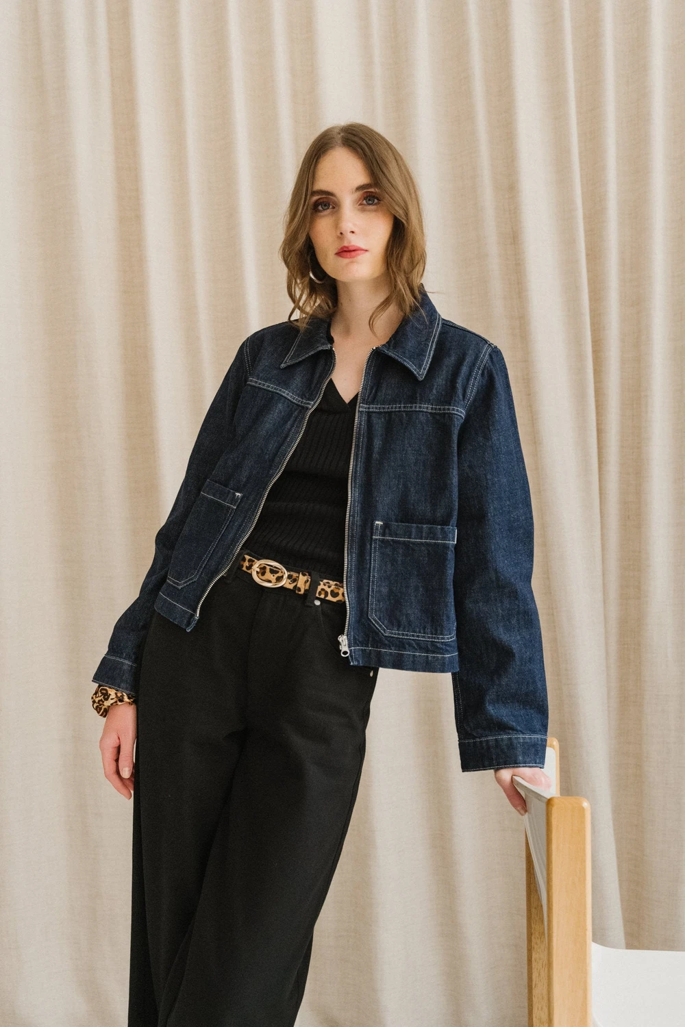 Veste en denim de coton bio | bleu "anja workwear denim jacket - dark blue" femme