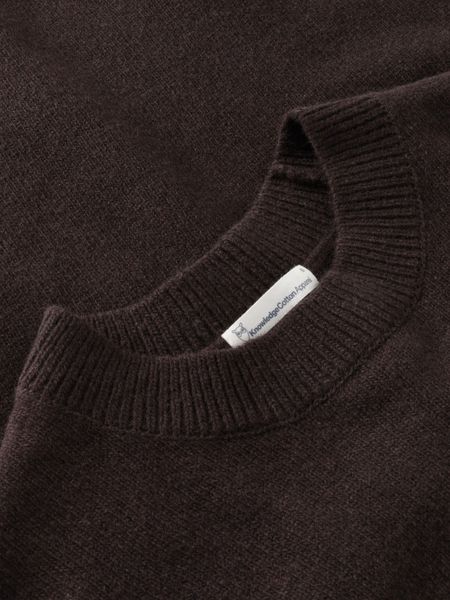 Pull ample marron en laine bio | marron "lambswool crew neck knit - chocolate torte" - Knowledge Cotton Apparel