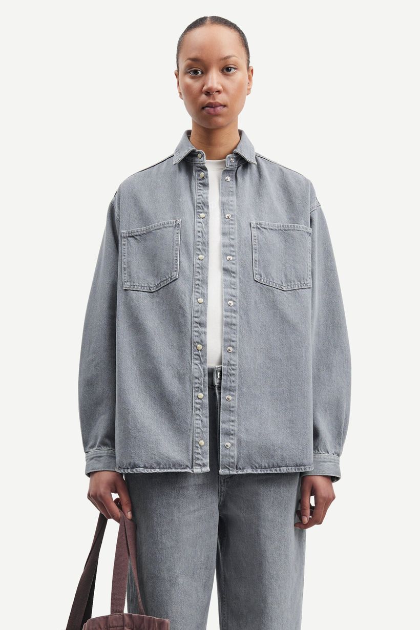 Surchemise en denim en coton bio et recyclé | gris "eleanor shirt mist" - Samsoe Samsoe
