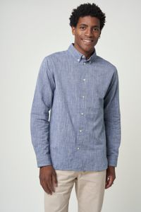 Chemise bleu chiné en coton et lin bio - custom fit linen total eclipse