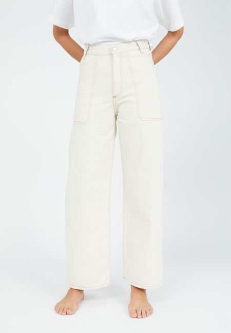 Jean évasé écru en coton bio non teint - nessaa cr. worker undyed