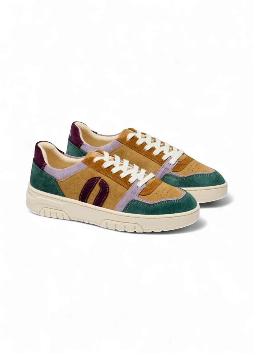 Baskets basse en cuir certifié lwg | multicolore "baskets basses nora - vert-lilas-beige" - Odaje ex M.Moustache