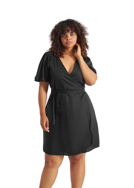 Robe portefeuille en tencel | noir "wrap dress kungshamn black"