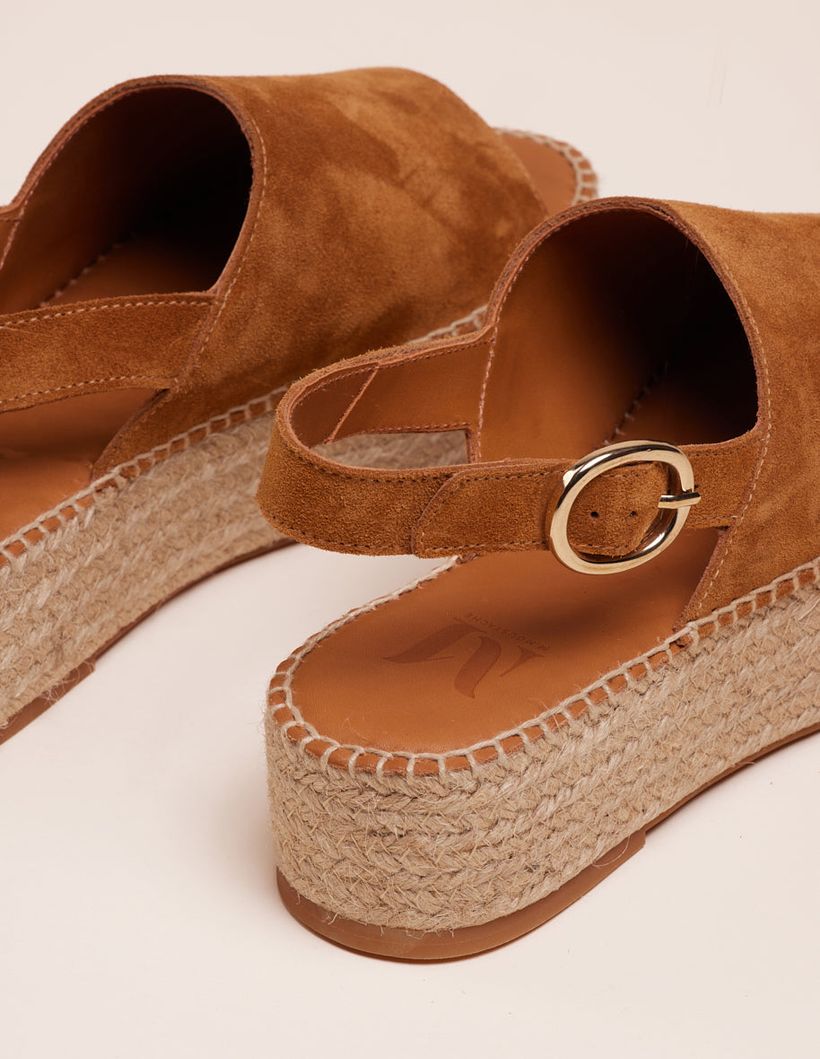 Espadrilles plateforme en cuir certifié | marron "espadrilles maya - suède ambre" - Odaje ex M.Moustache