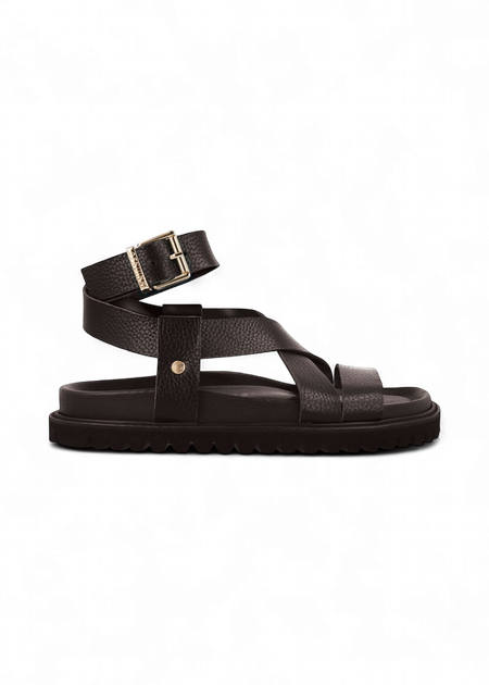 Sandales en cuir certifié | noir "zaha embossed leather dark" - Genuins