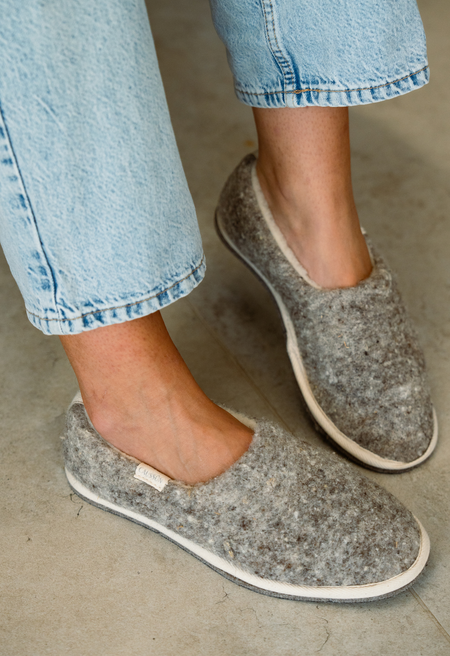Chaussons en laine francaise | gris clair "marcel cendré" - Caussun