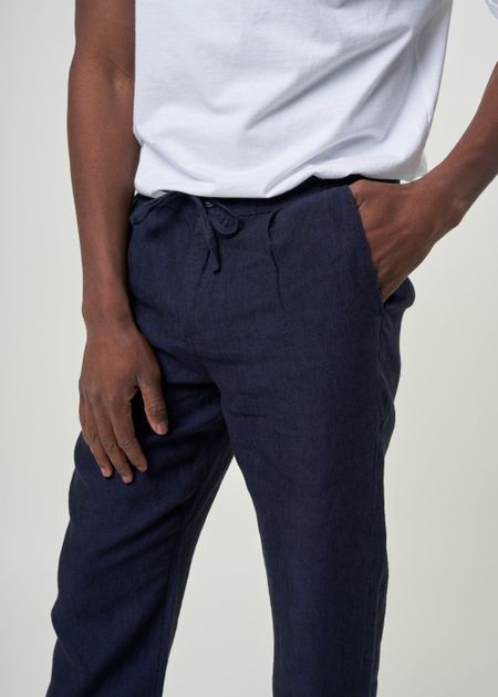 Pantalon en lin bio | marine "loose linen pant total eclipse" - Knowledge Cotton Apparel