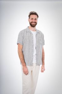 Chemise à manches courtes rayée vert forêt en lin - wave