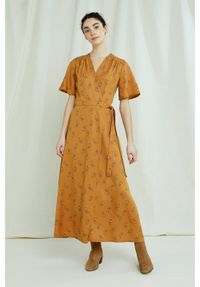 Robe longue orange à imprimé floral en tencel - caroline