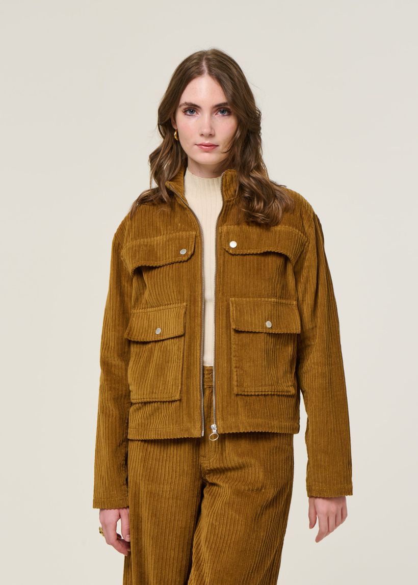 Veste velours en coton bio | camel "light oak corduroy celia jacket - brown" - Thinking Mu