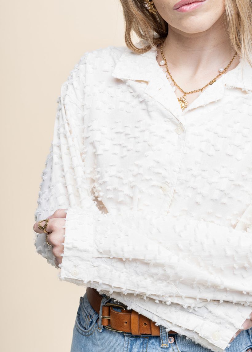 Chemise texturée en coton bio | écru "juni fringe shirt - offwhite" - Nudie Jeans