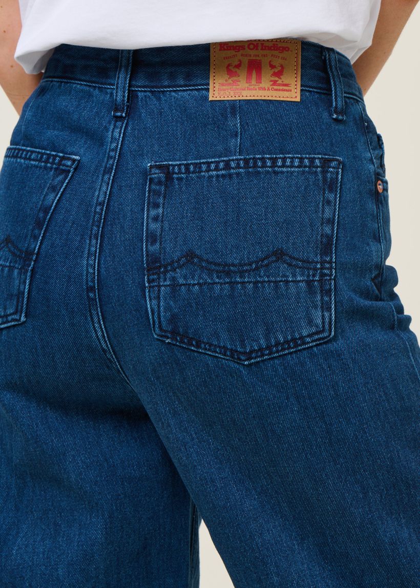 Jean ballon en coton recyclé et bio | bleu "leila - alex dark worn" - Kings of Indigo