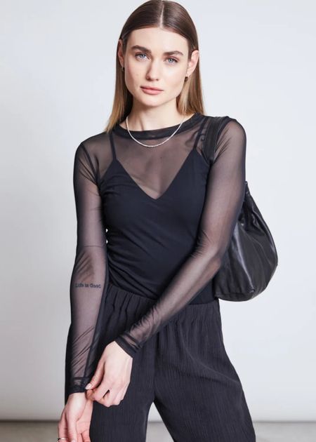 Top manches longues transparent en matières recyclées | noir "dora - black" - Jan'n June