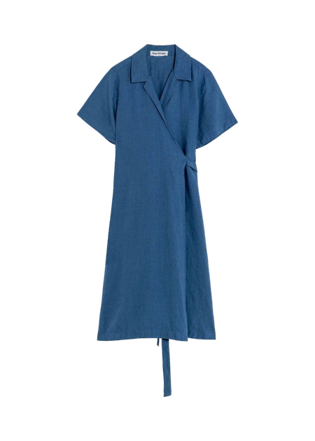 Robe portefeuille en lin | bleu "thyra dark blue"