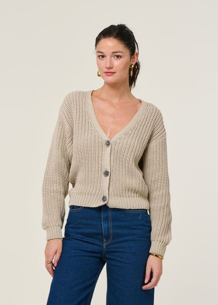 Gilet maille en coton bio | beige "lena ivory"