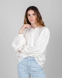 Chemise oversize blanche en coton bio - polka dot boho blouse white - white