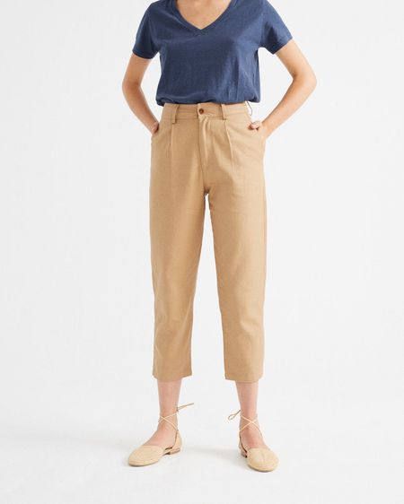Pantalon léger ample camel en chanvre, coton bio et tencel - rhino