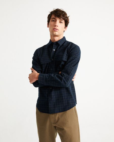 Chemise à carreaux marine en coton bio - chac navy