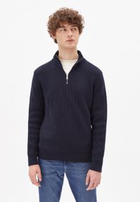 Pull col zippé marine en coton bio - haabo depth navy