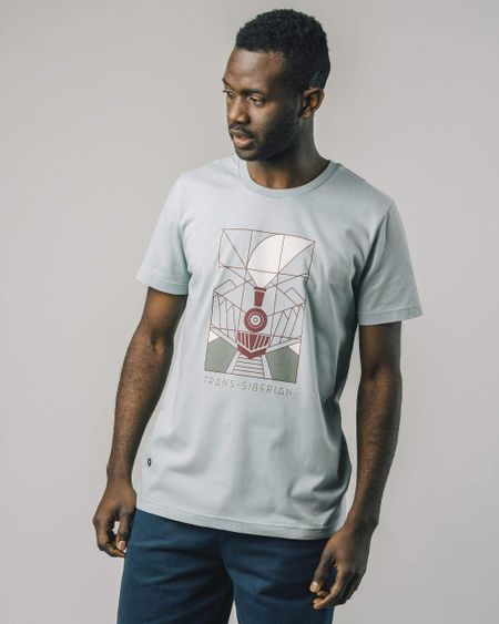 T-shirt bleu clair à imprimés en coton bio - transsiberian