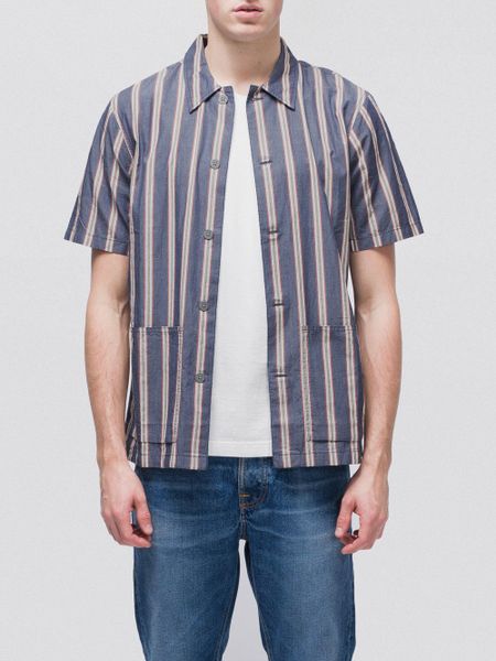 Chemise manches courtes rayée en coton bio - svante cuban