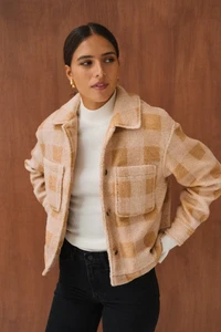 Veste polaire en matière recyclée | carreaux beige "hoben - mustard check"