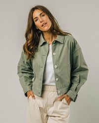 Veste courte vert-olive en coton bio - heeringbone oversize jacket olive green