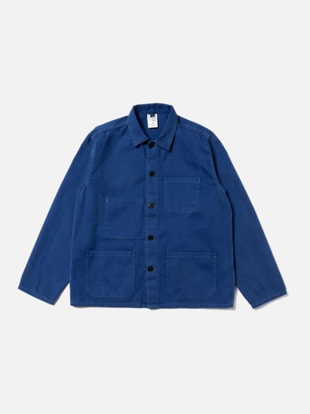 Veste de travail à chevrons en coton bio | bleu "buddy herringbone chore jacket - blue"